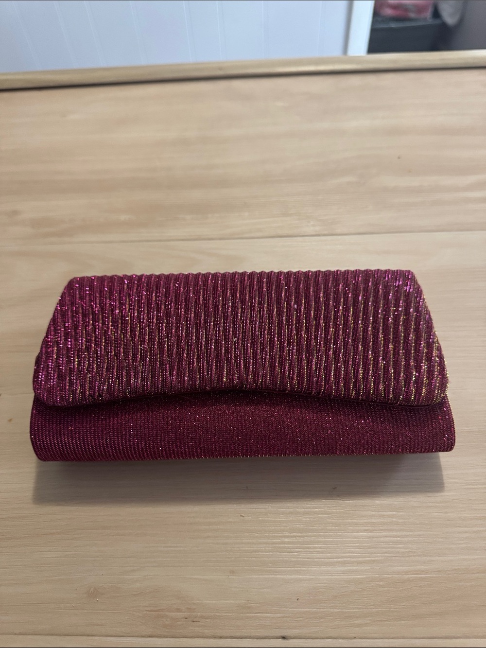 Elegant Women's Foldover Clutch - Metallic Wine